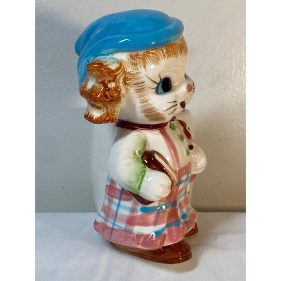 Ceramic Planter Kitschy Cat School Girl  Book Doll Nursery VTG - Picture 11 of 14